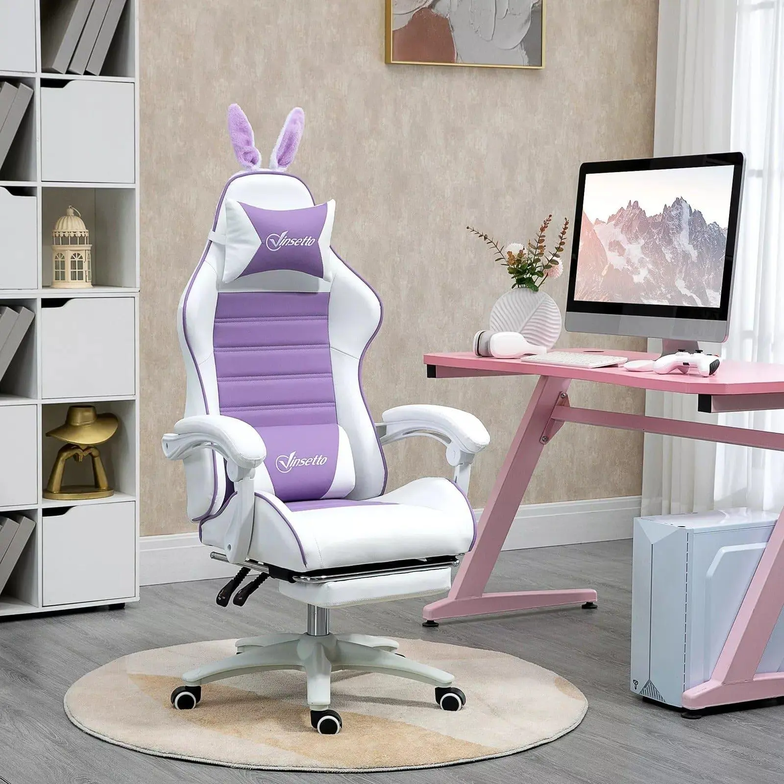 White Leather Gaming Chair With Bunny Ears