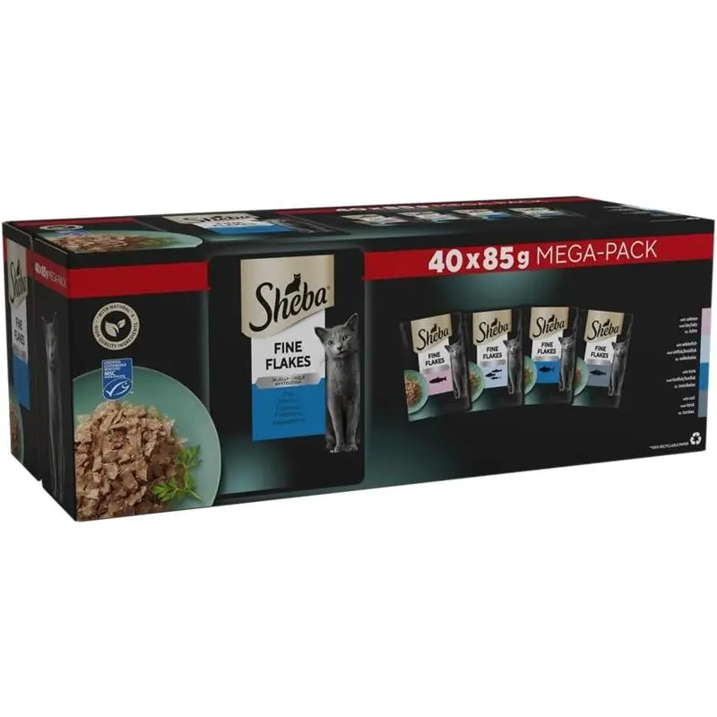 SHEBA - Adult Wet Cat Food Pouches - 40 x 85g - Fish Variety - Bulk Megapack with Jelly - 40 Pouches 0