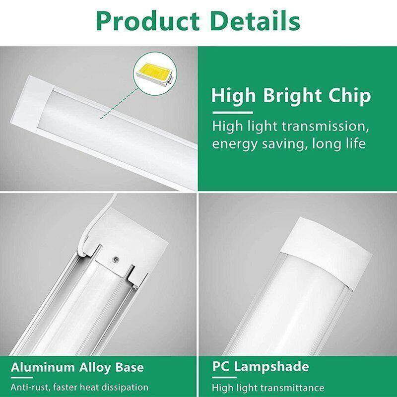 4FT LED Ceiling Lamp Office Strip Lights Shop Garage Batten Tube Light 4000K 3