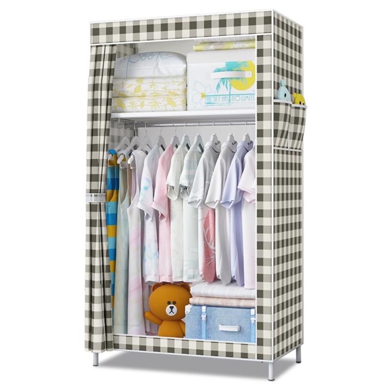 Single Fabric Canvas Wardrobe Clothes Cupboard Shelves with Hanging Rail Storage 2