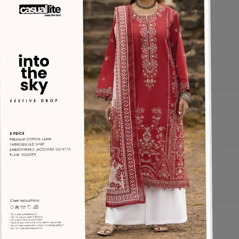 Casuallite' Embroidered 3 Piece Cambric Cotton Dress Collection for Women - Summer - Womenswear