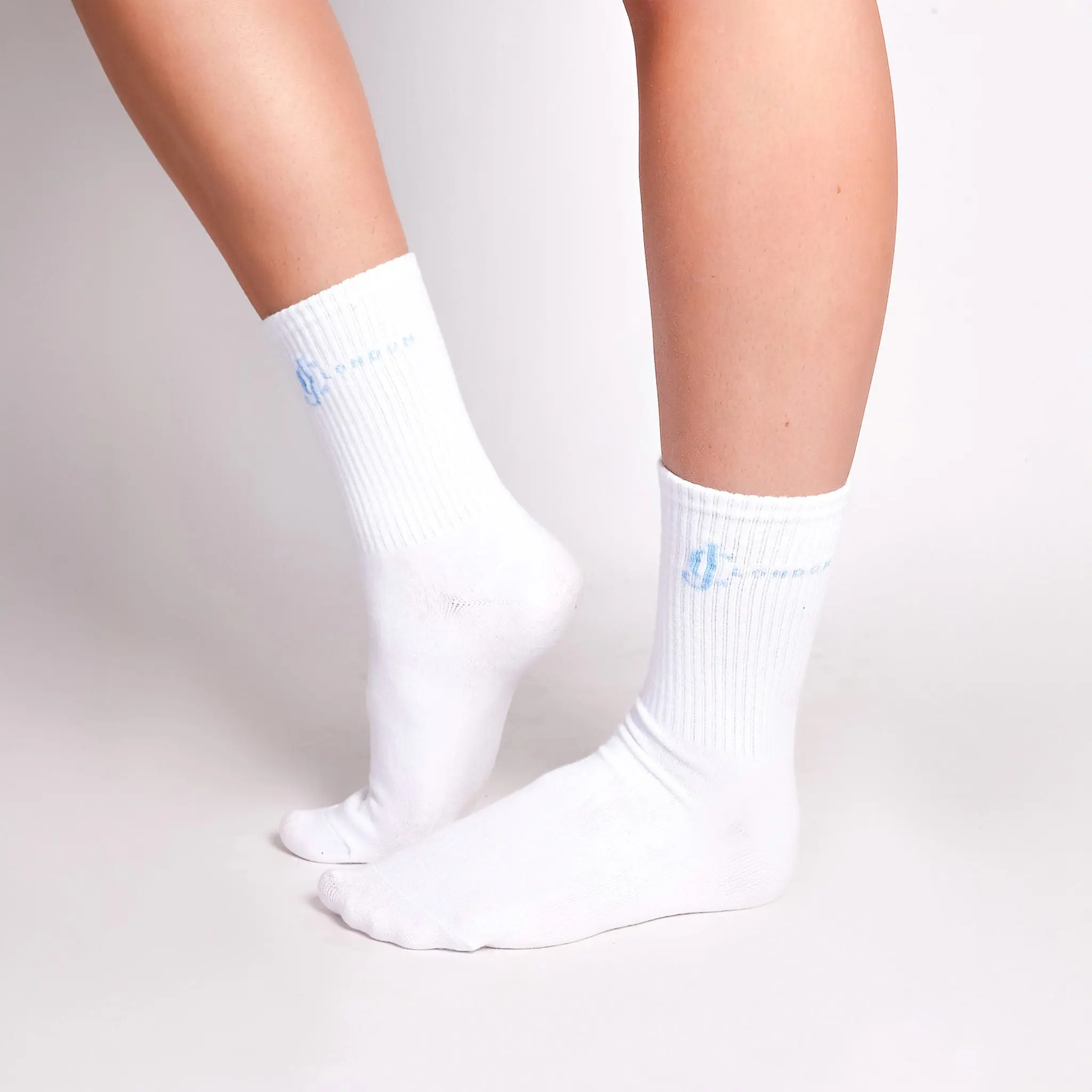 Womens white socks blue logo