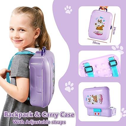 Kids Vet Kit Dog Grooming Toy Pet Care Role Play Games Animal Dolls Pretend Play Pet Carrier Set Toys 3 4 5 Year Old Girls Boys Children Gifts 4