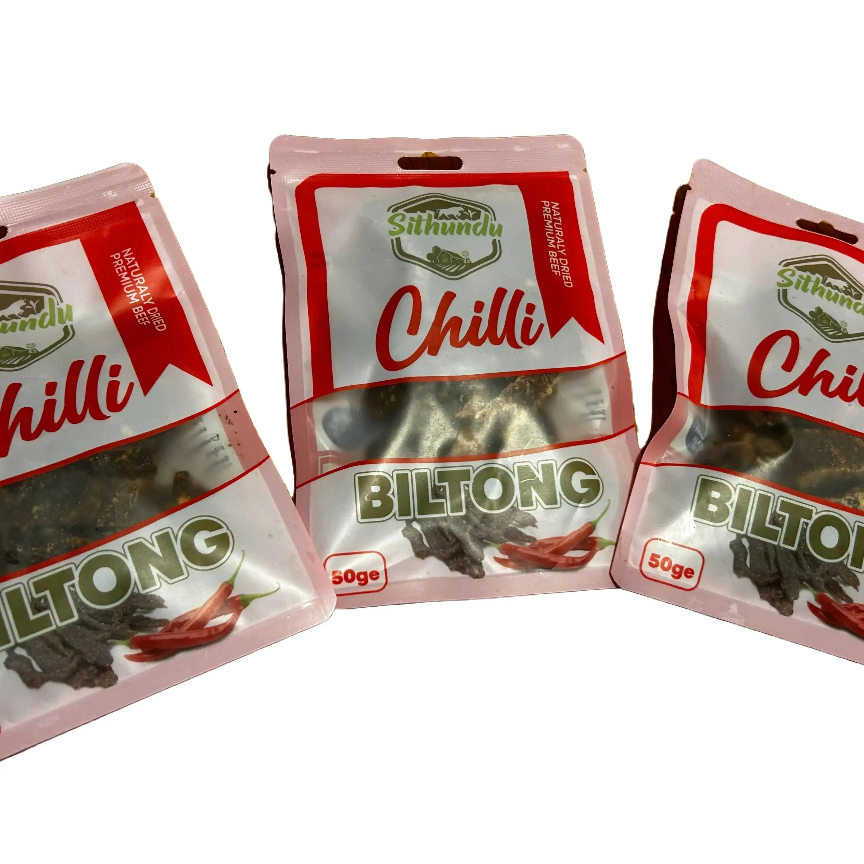50g Sithundu Chilli biltong made with 100% British beef. Air-dried and well marinated and spiced with Freddy Hirsch spices to bring out the best Southern African taste.