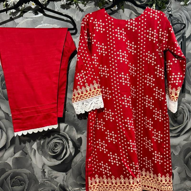 Chunri printed  khadar fabric embroidered neck with sequin work suit 2