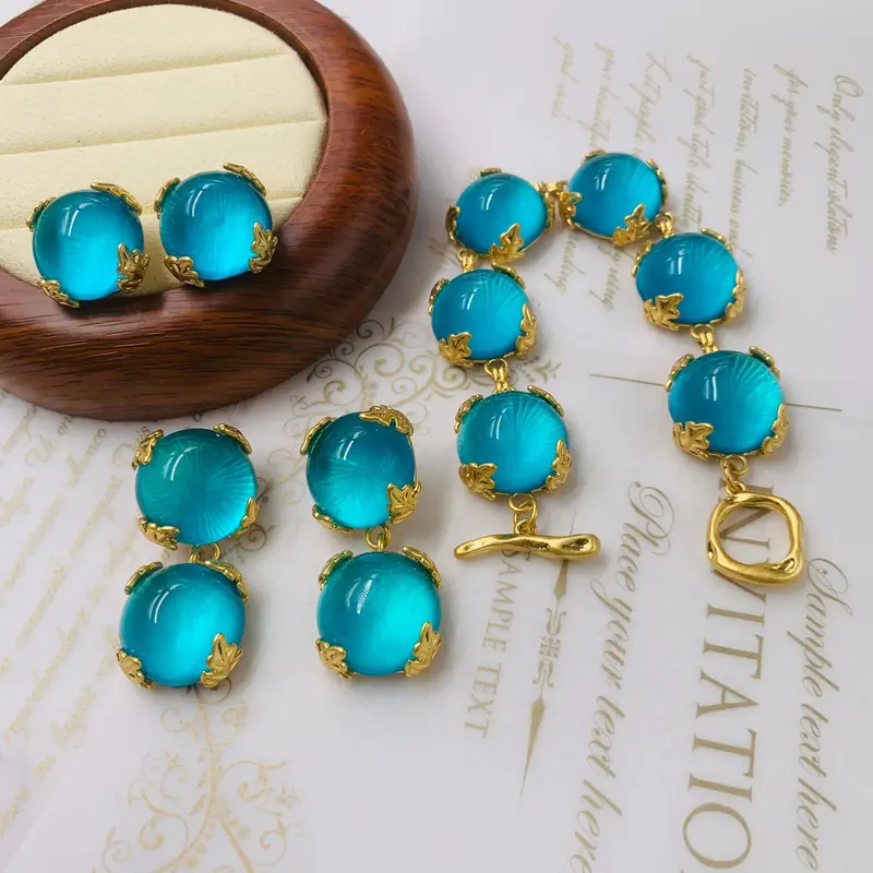 Azure Gold Plated Jewellery Set: Necklace, Bracelet & Earnings, Gold Layering Necklaces, Jewelry Gift Set for Wife/Mum, TIKTOK Jewelry Set, Birthday Gift, Anniversary Gift, necklace jewelry, Christmas Gift, clover necklace, Best Gift, Wedding Jewelry Set 7