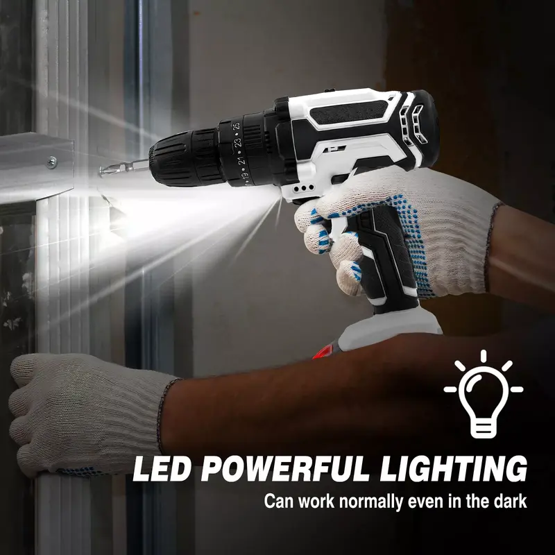 21V Cordless Combi Drill Electric Powerful Driver Screwdriver Battery LED Light 2