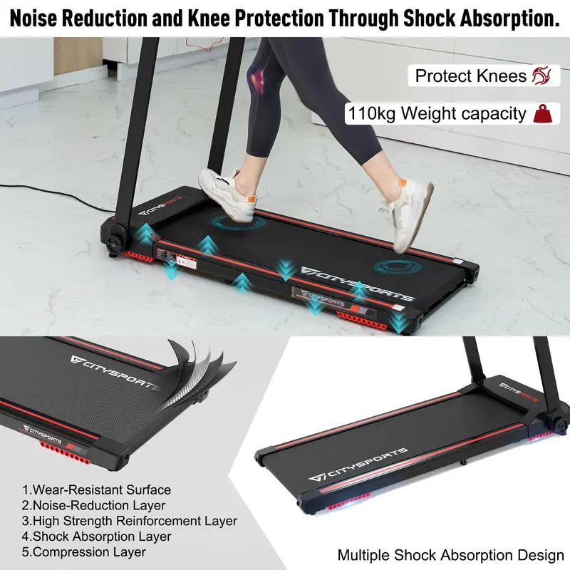 CITYSPORTS Folding treadmill CS-WP9, Foldable Walking Running Machine,2.0HP, for Home,Bluetooth Speaker,LED Display,exercise equipment,Phone Holder,Adjustable Speeds 0.6-7.8 MPH,gym equipments,gym equipment 2