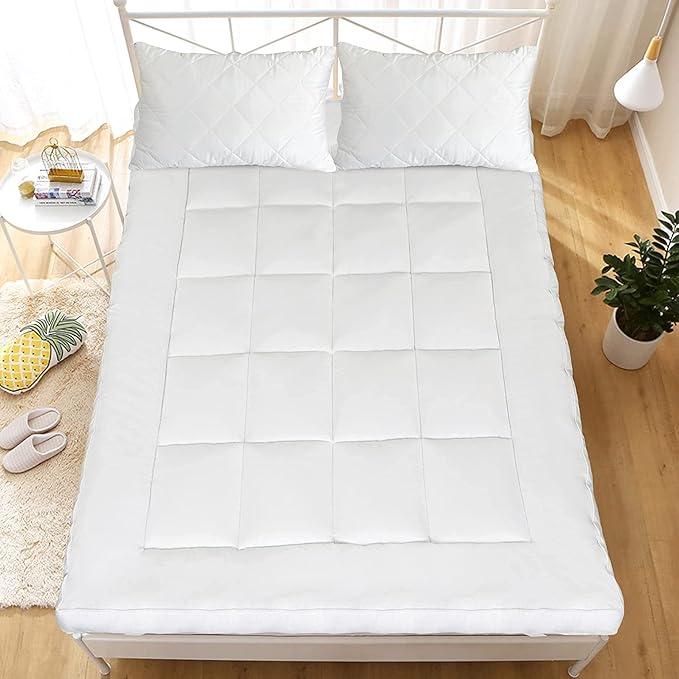 Mattress Topper (4 Inch/10cm) Thick, Quilted Extra Deep Mattress Topper, Super Fluffy & Breathable Microfiber Mattress Topper with Elasticized Straps 1