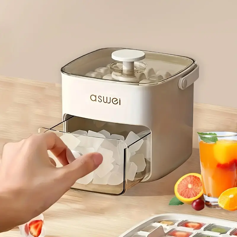 48-Ice Large Capacity Ice Cube Maker with Double Layer Design, Easy-Press Lid, Food-Grade Plastic Storage Tray for Freezer 1