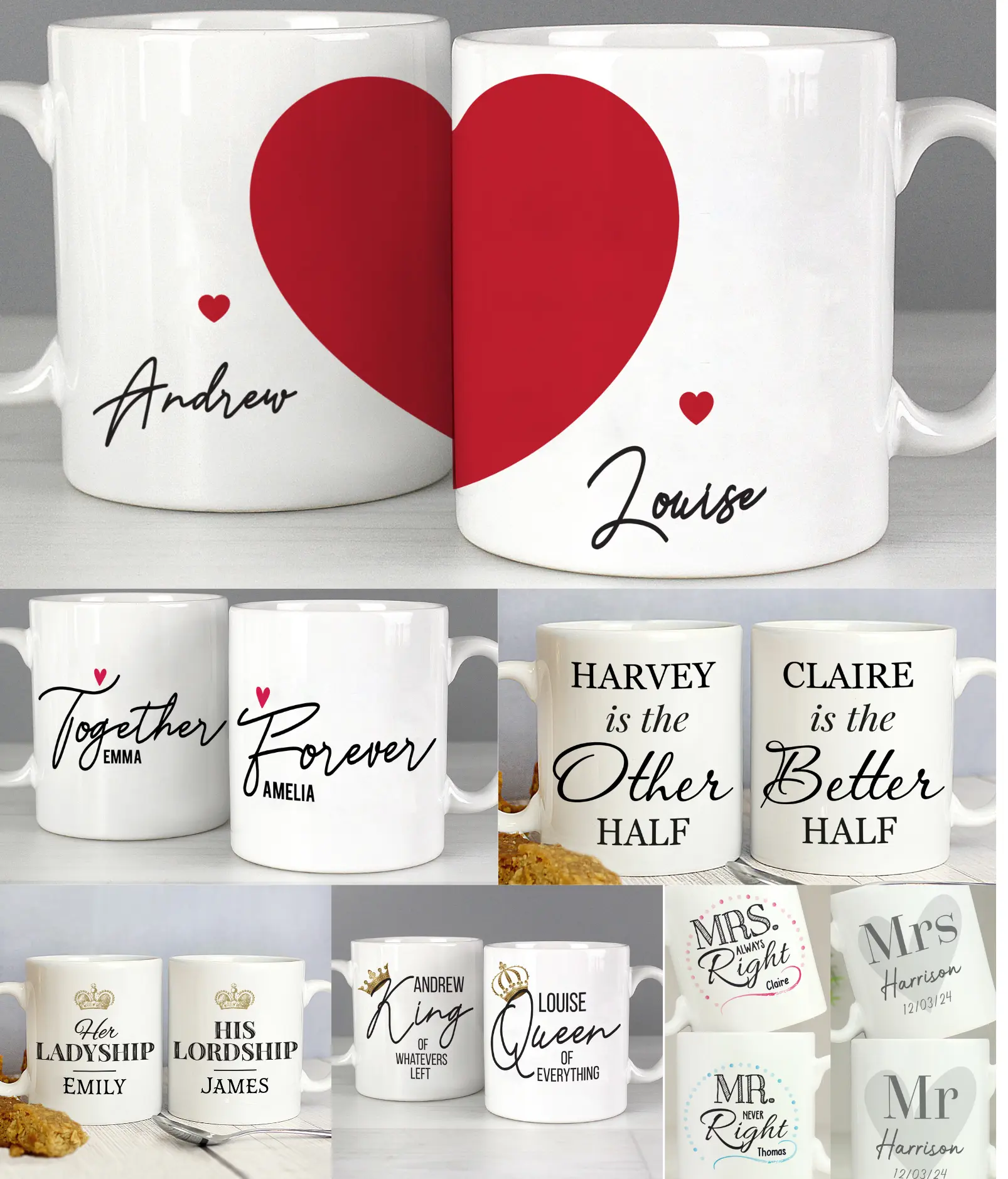Personalised Couple Ceramic Mug Set – Custom His & Hers Mugs Couples Stylish Coffee Cup Mr & Mrs Drinkware Line