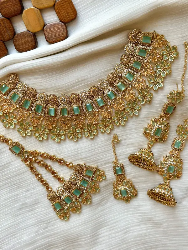 New Bridal Party Necklace Jhumka Jhoomer Tikka set 2