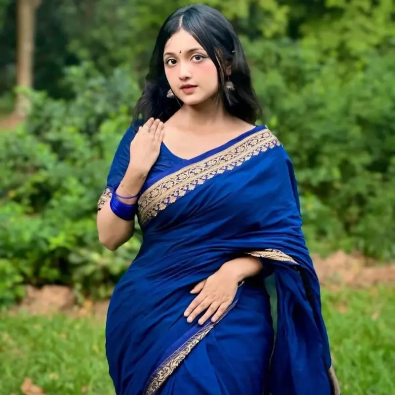 Beautiful Pure Cotton Saree with Ready Blouse - Size 38 (Medium) - Top, Shirts