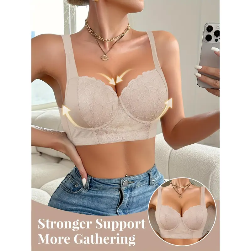 Elegant Lace Push-Up Bra for Women - Comfortable, Anti-Sagging with Enhanced Support, Non-Removable Pads, Hand Washable, White Floral Lace Detail, Antisagging Bra|Feminine Undergarment|Elastane Comfort 4