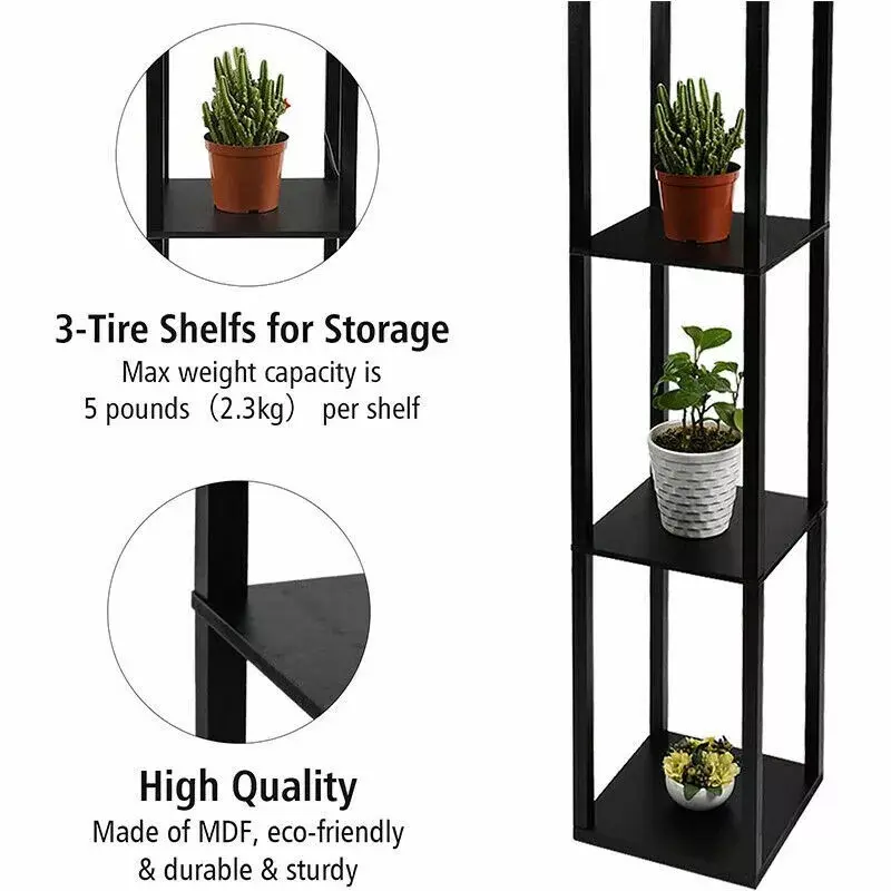 Floor Lamp Free Standing Wood 3-Tier Storage Shelf Reading Bedroom Living Room 7
