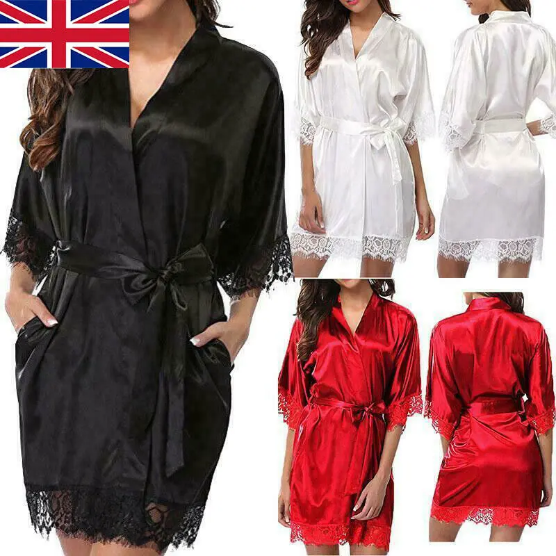 UK Satin Robe Wedding Bride Bridesmaid Kimono Dressing Gown Sleepwear Bathrobe Womenswear Comfortable Feminine Loose