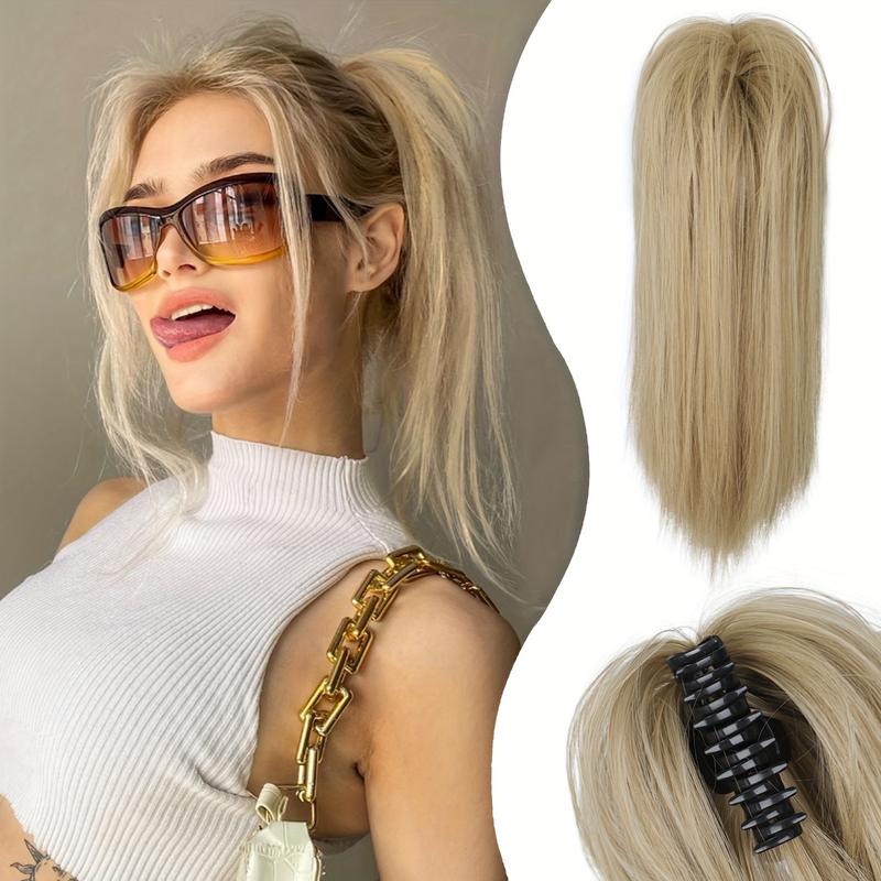 16inch A Messy Hair Bun Ponytail Claw Clip Hair Extension High Bun Hair Claw Clip Straight Short Ponytail Wig Piece Female Wig 1
