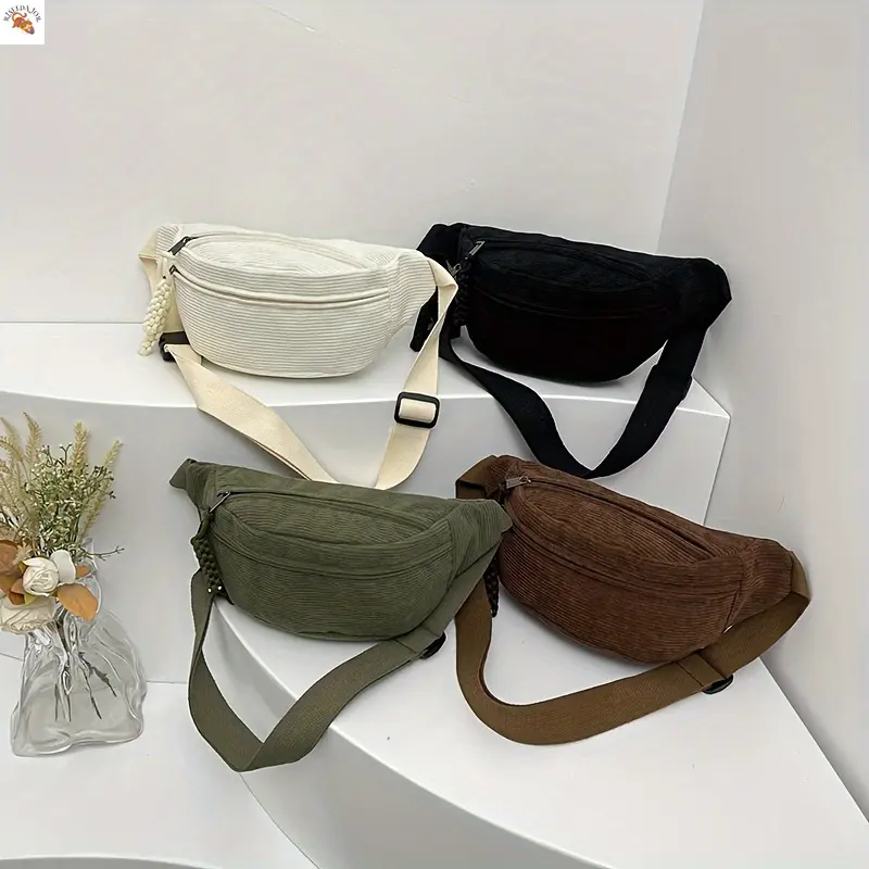 RISELDAJOR   Stylish Women's Corduroy Fanny Pack, Multi-Wear Street Style Bag, Ideal as Waist Pack, Chest Bag or Shoulder Crossbody for Casual Days.