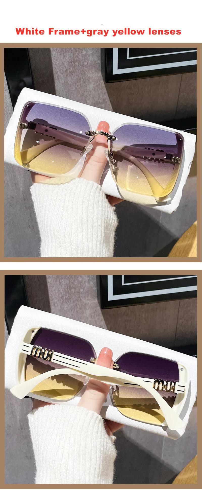 Product Introduction of 2024 new fashion trimmed sunglasses half frame high quality trend simple sunglasses for women with fine glitter (No Case) 8
