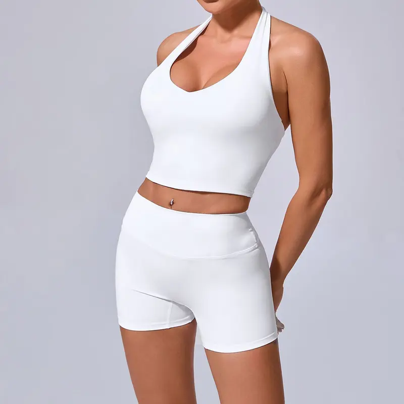 Yoga Leggings Set Women Seamless Yoga Set 2 Pieces Push Up Shorts Halter Sports Bra Workout Sets Gym Clothes 4