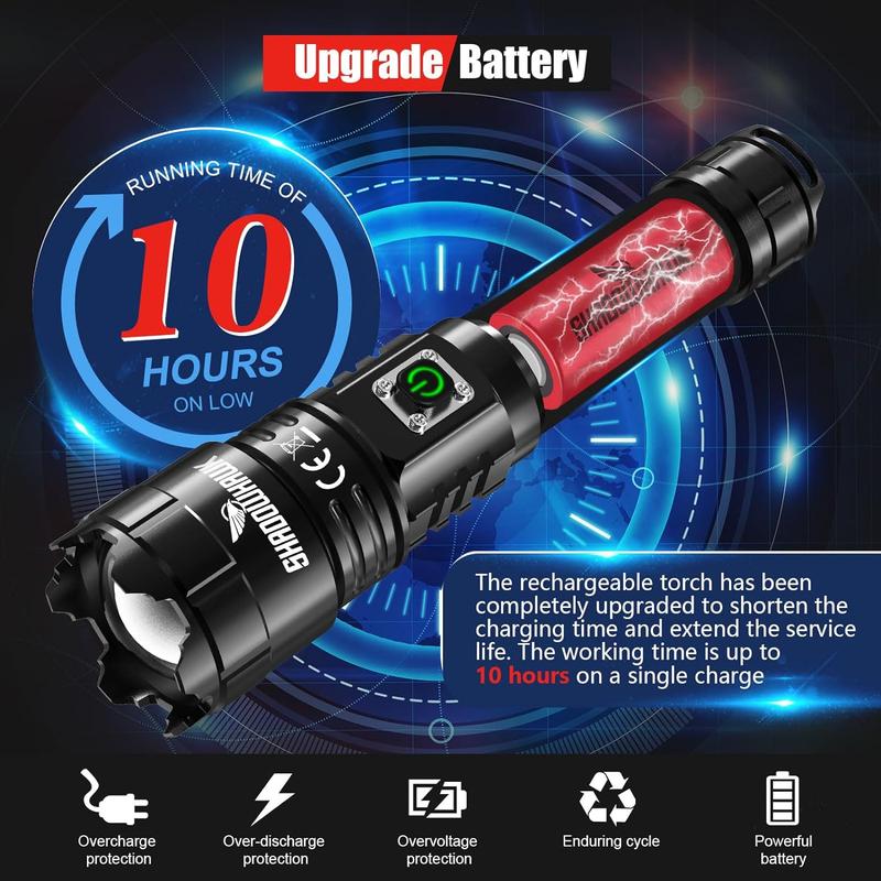 Torches LED Super Bright, 30000 Lumens Rechargeable LED Torch, USB Tactical Flashlight, XHP70.2, IP67 Waterproof, 5 Light Modes Zoomable, for Camping Hiking Emergency [Energy Class A+++] 2
