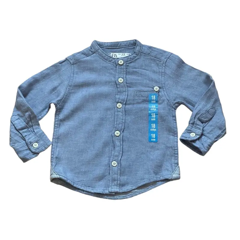 Boys Toddlers Blue Cotton Stand Collar Button Long Sleeve Shirts 0