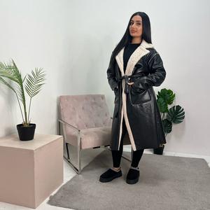 Women's Belted Pu and Fur Lined Jacket, Onesize 6-16 - Womenswear Coats fashion coat