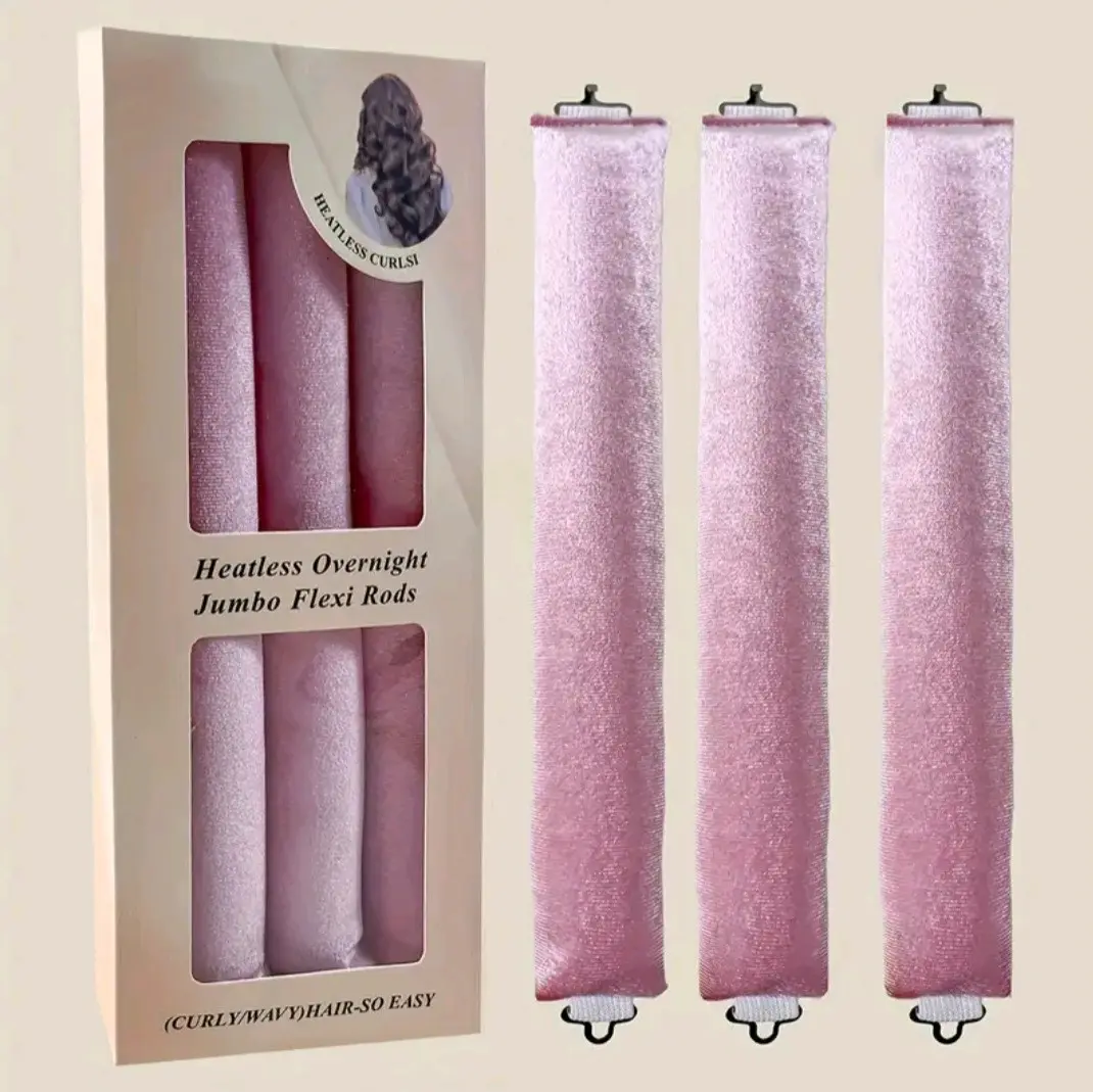 3 Pcs Overnight Blowout Rods - Heatless Curlers Headband for Women and Girls - No Heat Damage, Easy to Use, Perfect for Long & Medium Hair (Pink) Haircare