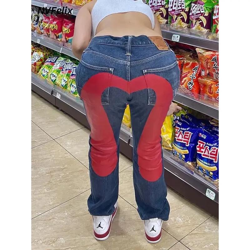 Y2K New Best-Selling Jeans Retro Personalized Print Jeans Women’s Punk Hip Hop Gothic Loose Straight Denims Couple Street wear 3