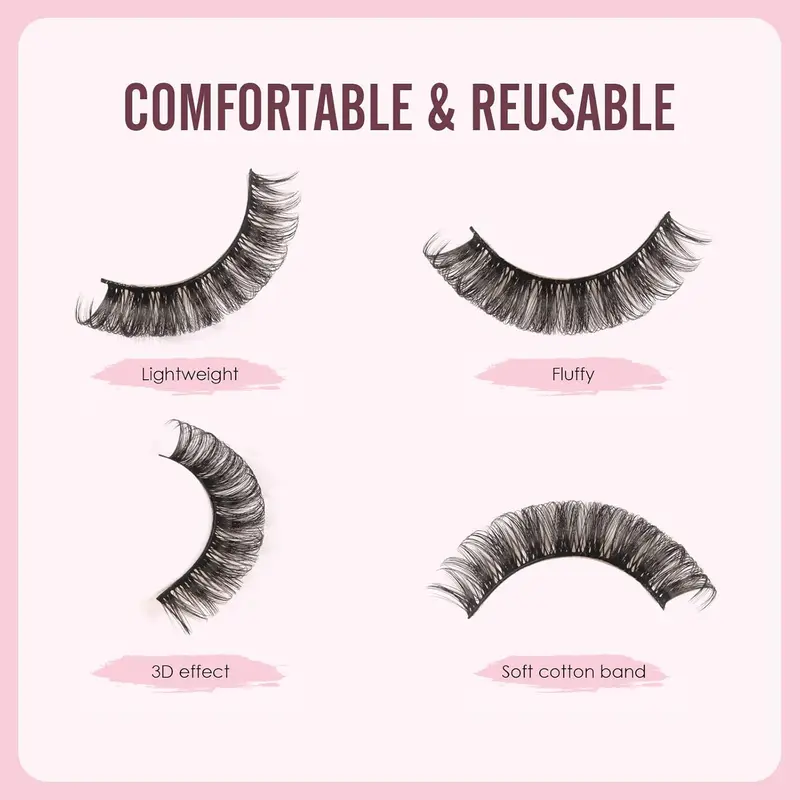 Cat Eyelashes Volume 3D Hybrid Natural Look Fake Russian Strip Lashes 10 Pairs Dramatic Fluffy Handmade Reusable D Curl False Eyelashes Faux Makeup 4