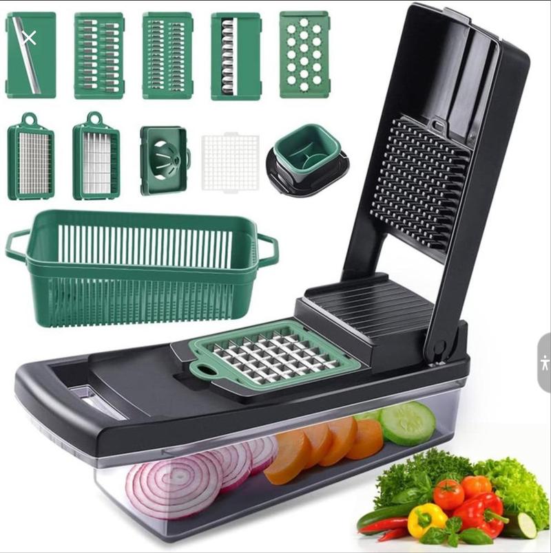Product Introduction of Malticolor Multi-functional Manual Vegetable Cutter, 1 Set Household Bandle Kitchen Accessories 13 in 1 Vegetable Chopper, Kitchen Mandoline, Vegetable Cutter, Slicer Fruits Dicer, Veggie chopper, Kitchen Gadgets, Useful Kitchen Utensils. 2