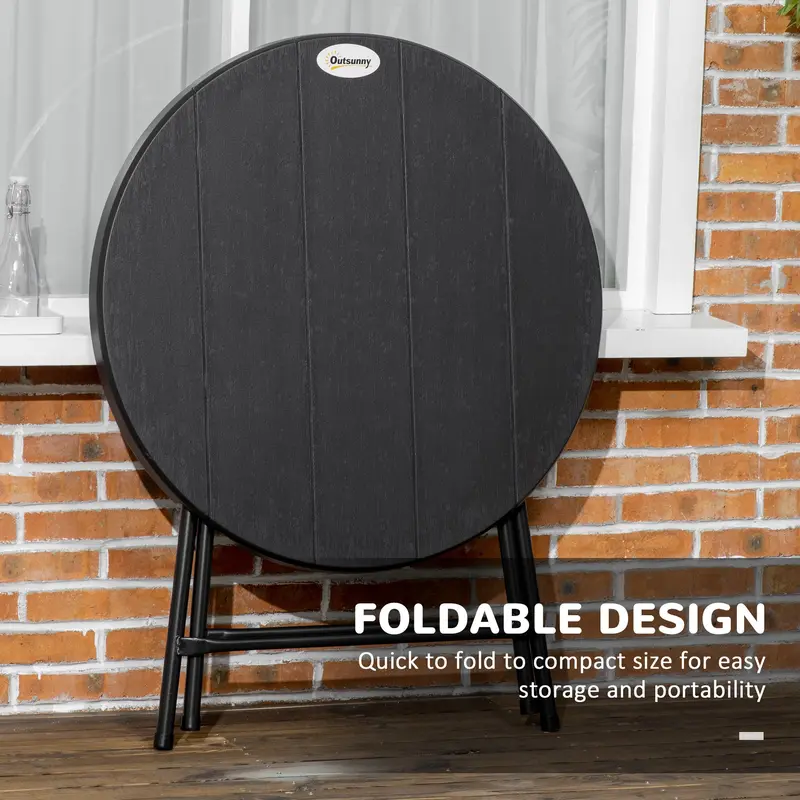 Outsunny Foldable Round Garden Table for 4, Outdoor Dining Table with HDPE Tabletop and Steel Frame, 80 x 80 x 73 cm, Dark Grey 3