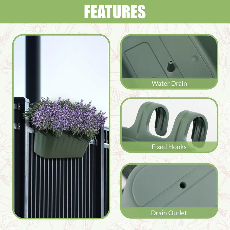 GEEZY Balcony Planter for Railing – Lightweight Over Fence Hanging Planters with Drainage, UV & Weather Resistant, Recyclable, Indoor/Outdoor – Hanging Flower Pot Suitable for Balcony, Garden & Patio 4