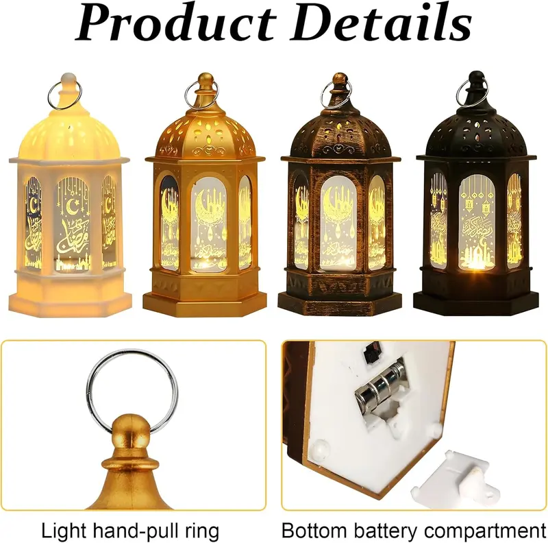 Ramadan Decorations for Home, 4 Pieces Ramadan Lantern Decoration, Ramadan Decorations Ramadan Lights, Eid Mubarak Decorations Lights, Eid Decorations, Ramadan Lantern Table Decor for Home 2