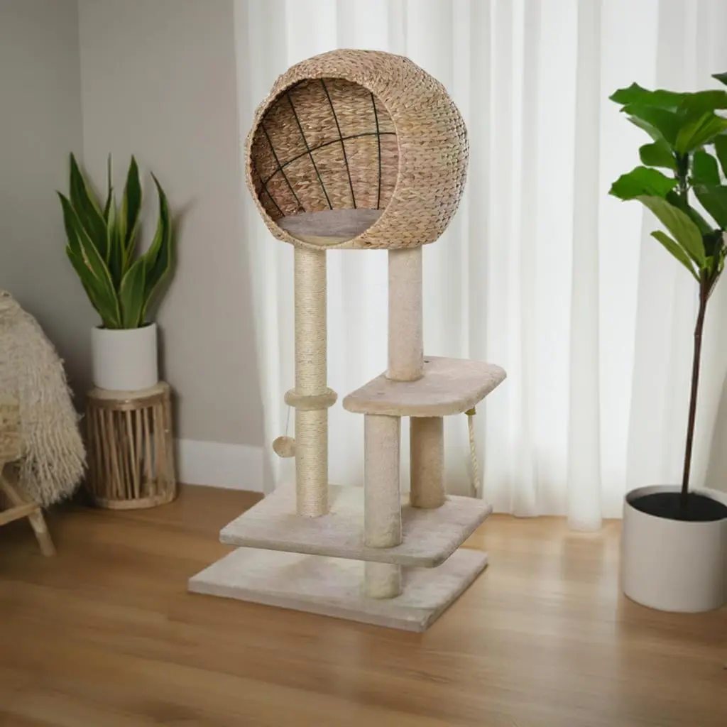 Beige Cat Tree Tower: Scratch, Climb, Play