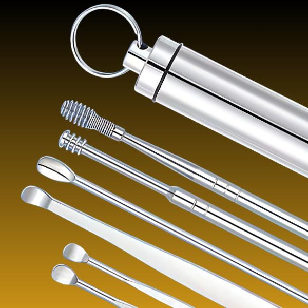 Portable Stainless Steel Ear Wax Removal Kit, Reusable Ear Cleaning Spoons, Ear Picking Tool cleaner 5