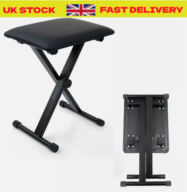 PIANO KEYBOARD STOOL/CHAIR/BENCH BLACK PADDED SEAT CUSHION ADJUSTABLE HEIGHT