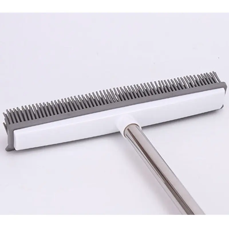 2 in 1 Rubber Broom Brush Pet Hair Remover Bristle Carpet Cleaning Broom UK Silicone Wooden 2