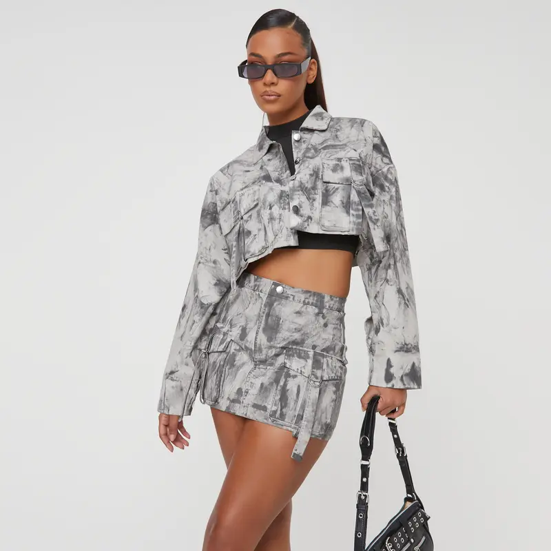Oversized Belt Detail Cargo Cropped Jacket 0
