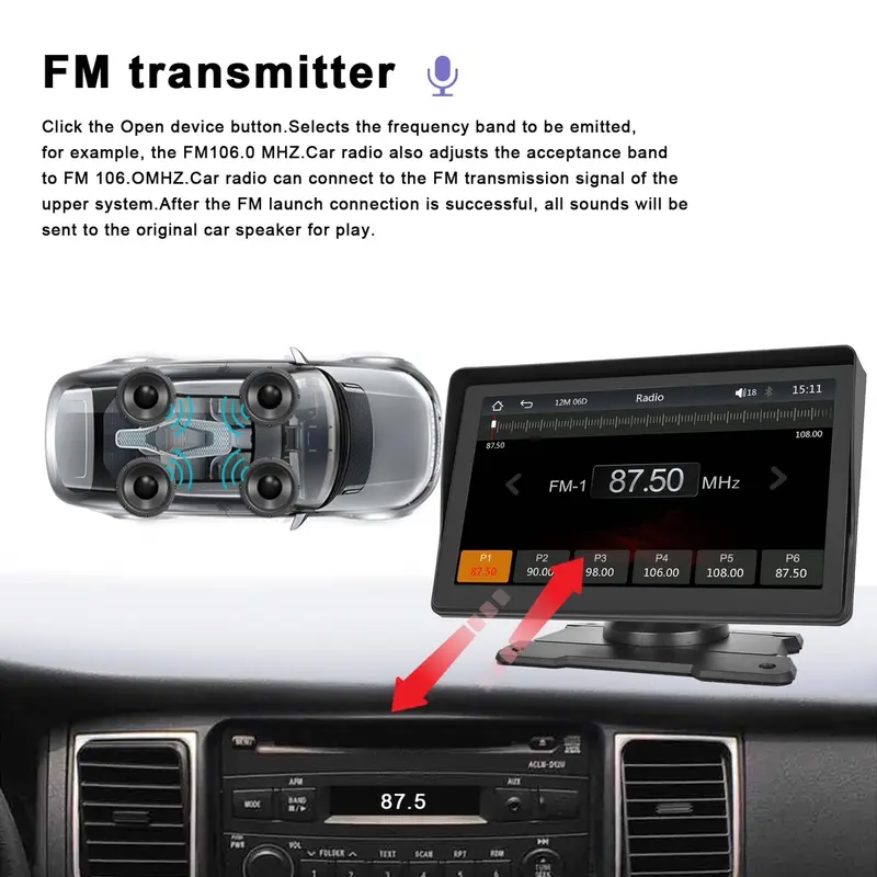 7 INCH PORTABLE WIRELESS APPLE CARPLAY ~ ANDROID AUTO BT FM 10 5