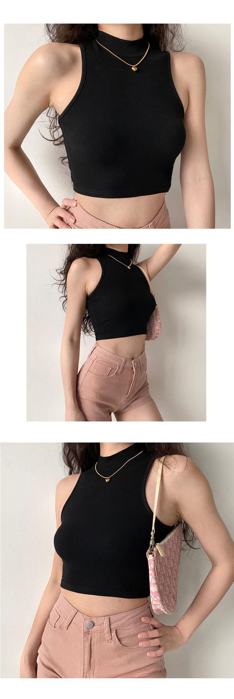 Product Introduction of Summer Women's New Black Simple Fashion T-Shirt High Neck Tight Sleeveless Undershirt Breathable Comfortable Casual Female Tops 28