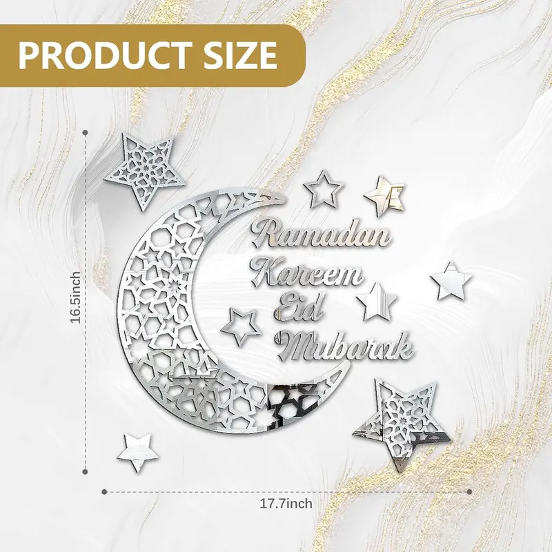 Ramadan Mubarak Decorations for Home Ramadhan Decoration Wall Stickers Eid Decor Moon Star Acrylic Walls Decals for Islamic Muslim Home 8