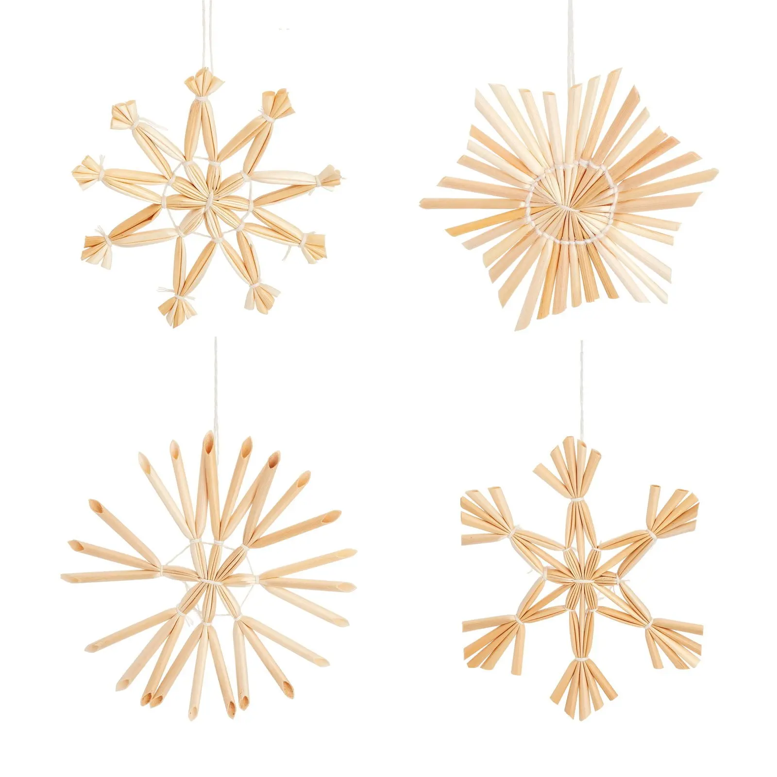 Straw Snowflake Hanging Decoration- Set of 4