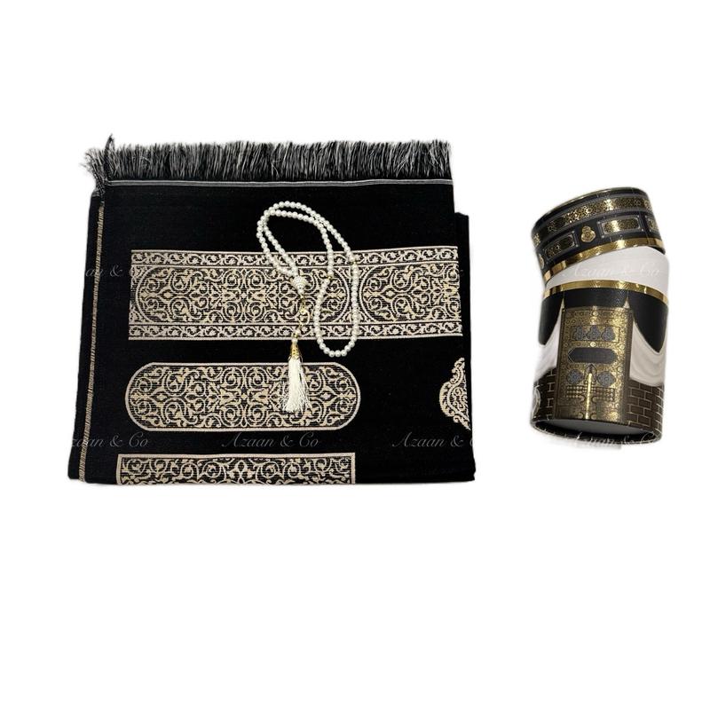 Kaaba Box Gift Set Door Pattern Prayer Mat & Tasbeeh Travel Mat in a box Muslim Islamic Gift Janamaz Salah Namaz soft prayermat prayermats heart prayerrug 7