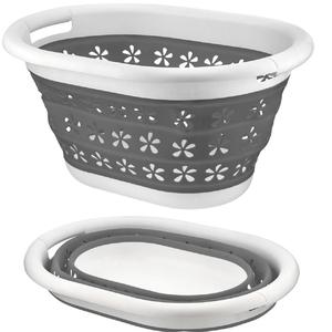 HOMESHOPA  Collapsible Oval Laundry Basket 16 Litre Clothes Washing Pop Up Bin Floral Pattern Household Light Organiser