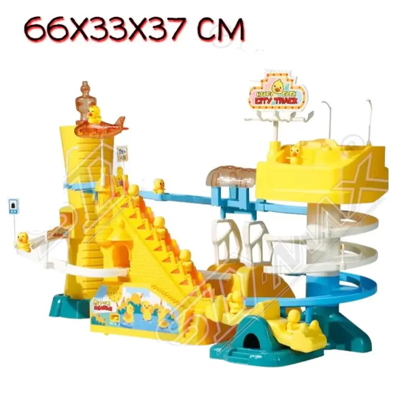 Yellow Duck Slide Track Toy Ducks Climbing Stairs City, Remote Control, Sound & Music - Kids Christmas/Birthday Gift 1
