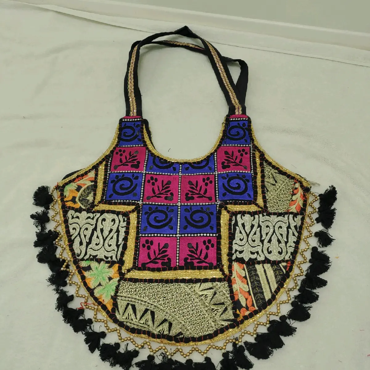 embroidery work half moon bag double sided work