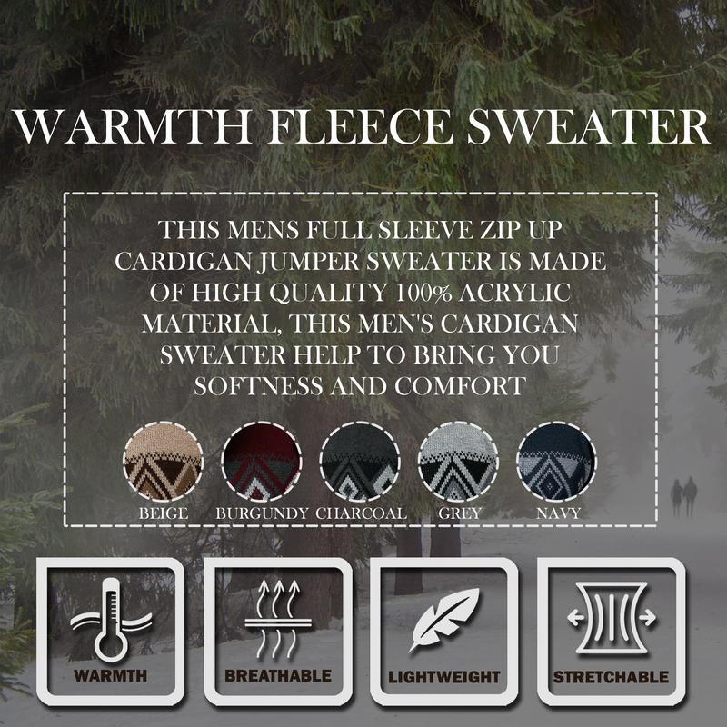 Men's Classic Argyle Diamond Pattern Full Zip Closure Ribbed Hem & Cuffs Cardigan - Warm Winter Long Sleeves Knitwear Grandad Sweater Casual Jumper Menswear Tops 2