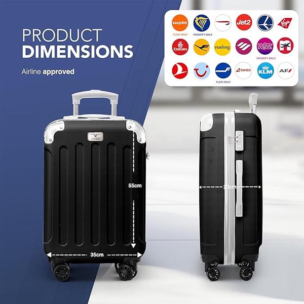 LUGG 20 Inch Skywander Lightweight Travel Cabin Bag - Carry On Approved Suitcase, ABS Shell Protection, Water Resistant & Safe Locking System - Easyjet Overhead Compliant (55x20x35cm) 1