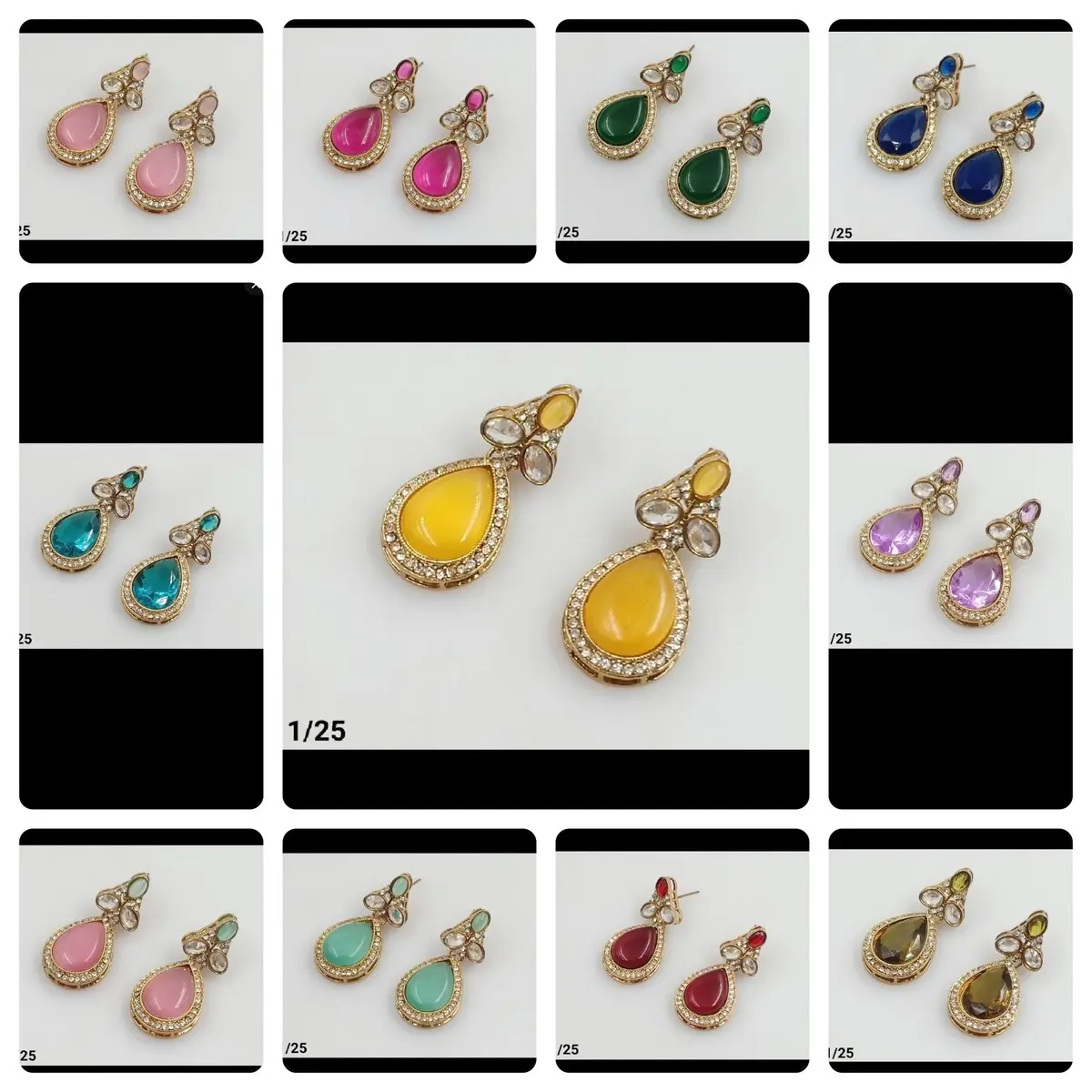FASHIONABLE AND TRADITIONAL HIGH GOLD PLATED KUNDAN EARRINGS